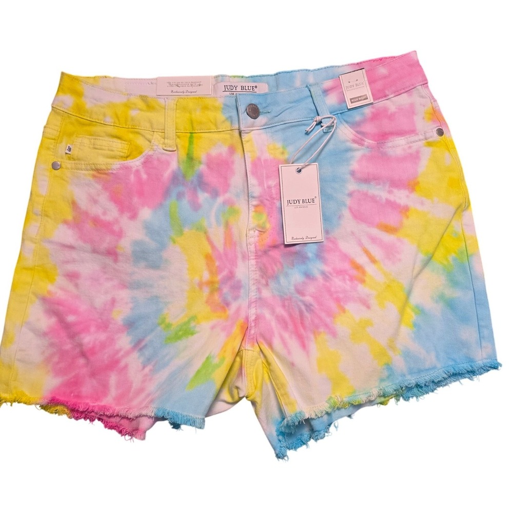 Judy Blue Women's High Waist Tie Dye Denim Shorts Multi Color JB150082 XL NWT